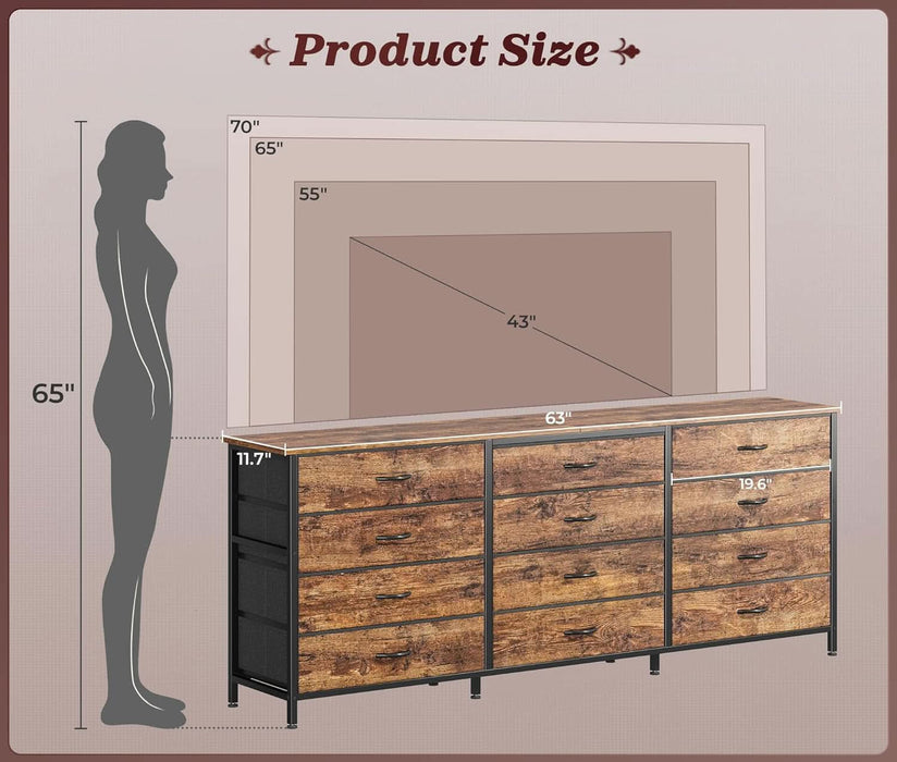 63Inch Dresser With Premium Fabric Drawers RusticBrown 63Inch Dresser With Premium Fabric Drawers RusticBrown