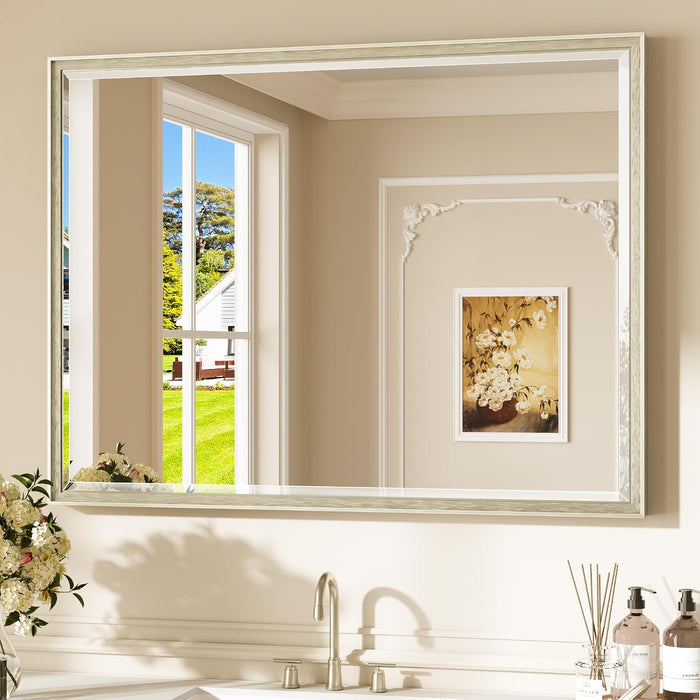40" X 30" Brushed Nickel Bathroom Vanity Mirror, HD Tempered Glass