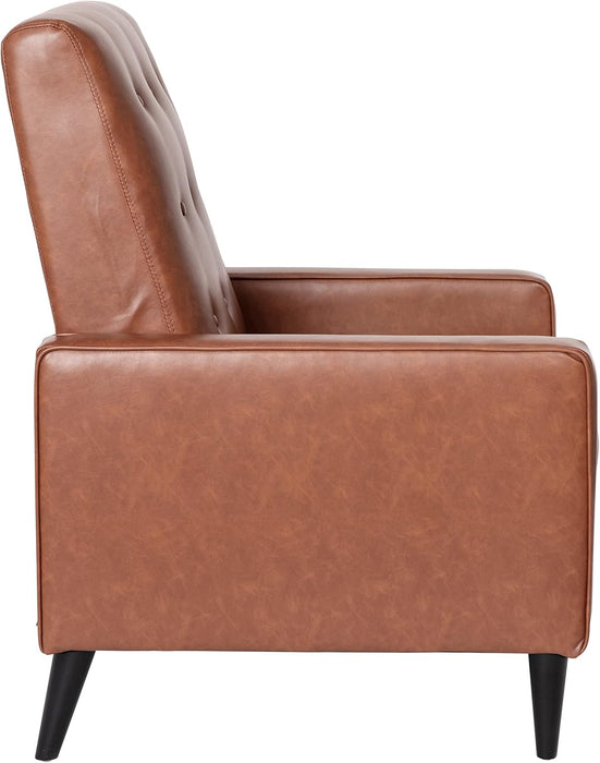 Erza Leathersoft Button Tufted Pushback Recliner, Mid-Century Modern Recliner Chair for Residential and Commercial Use, Cognac Brown