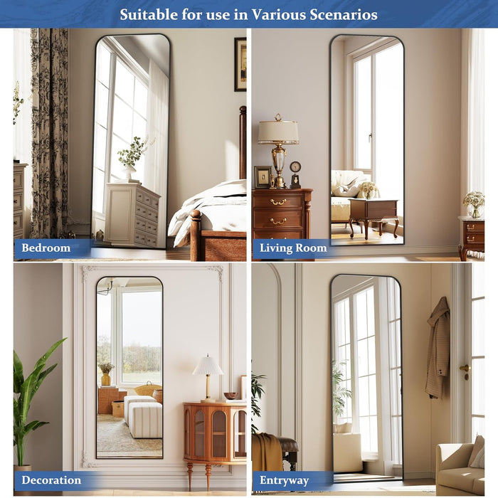 Full Length Mirror 65"X24" Arched Floor Standing Large Mirrors Full Body Mirror with Stand - with Aluminum Frame for Bedroom Living Room, Black