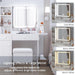 Vanity Desk with LED Lighted Mirror & Power Outlet, Makeup Table with Drawers & Cabinet,Storage Stool, White