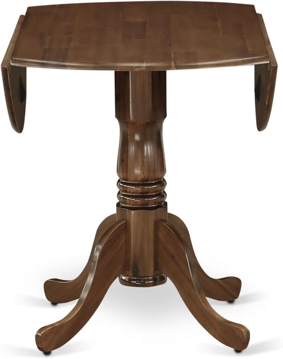 DLT-AWA-TP Dublin Dining Room Table - a round Solid Wood Table Top with Dropleaf & Pedestal Base, 42X42 Inch, Walnut