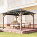 10' X 12' Hardtop Gazebo with Galvanized Steel Roof, Wood Permanent Pavilion Canopy Shelter with Clear Roof Top, UPF50+ Protection, Ceiling Hooks for Lawn, Backyard, Deck, Light Walnut