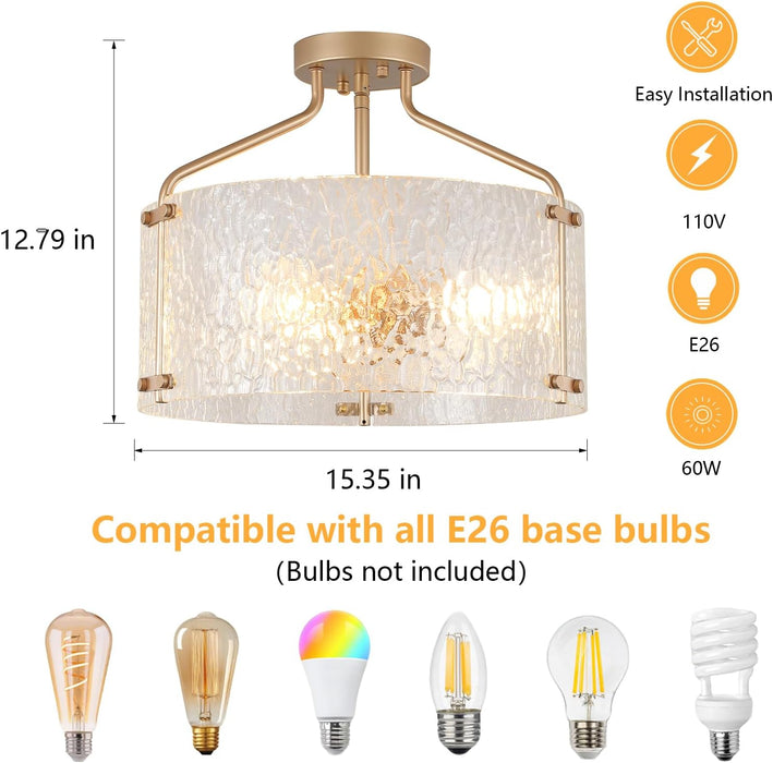 Gold 16Inch SemiFlush Ceiling Light Fixture Radiant