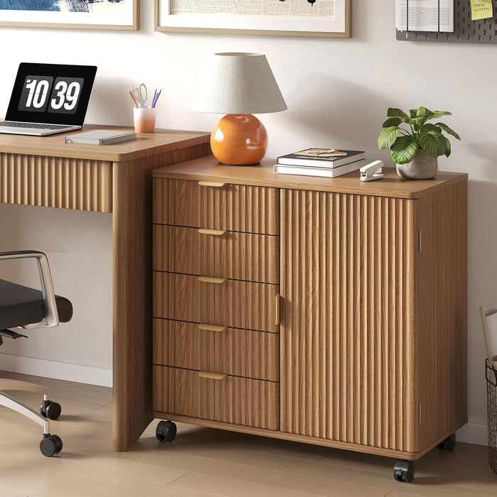 Five Drawer Wooden File Cabinet With AdjustableShelf