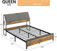 Queen Bed Frame, Ergonomic Padded Headboard, Integrated Charging Ports, Storage in the Headboard, Robust Construction, Quiet Comfort, and Designed to Be Used without a Box Spring