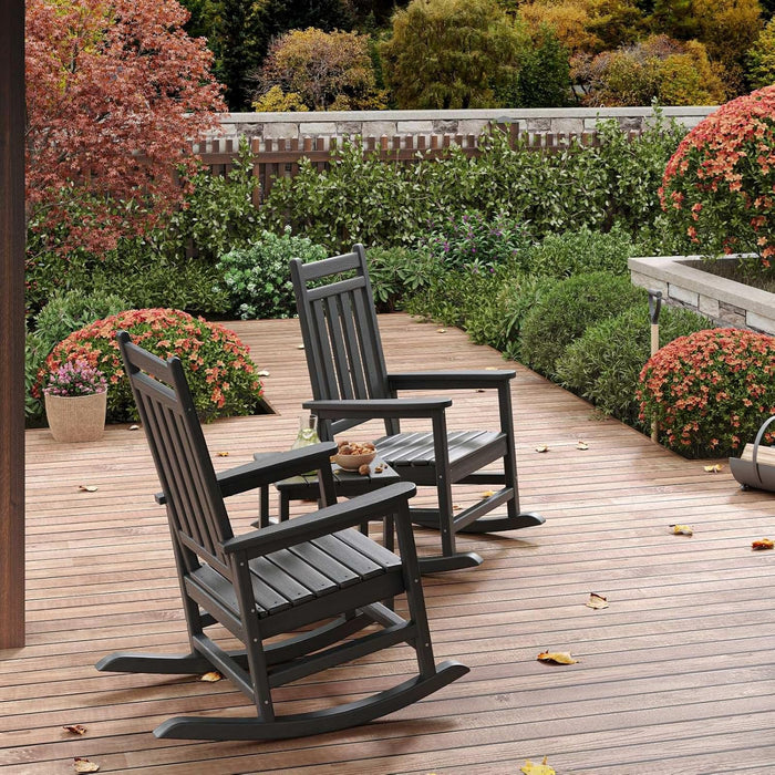 HDPE Rocking Chair Outdoor Set of 2 with Side Table, High Back Rocker