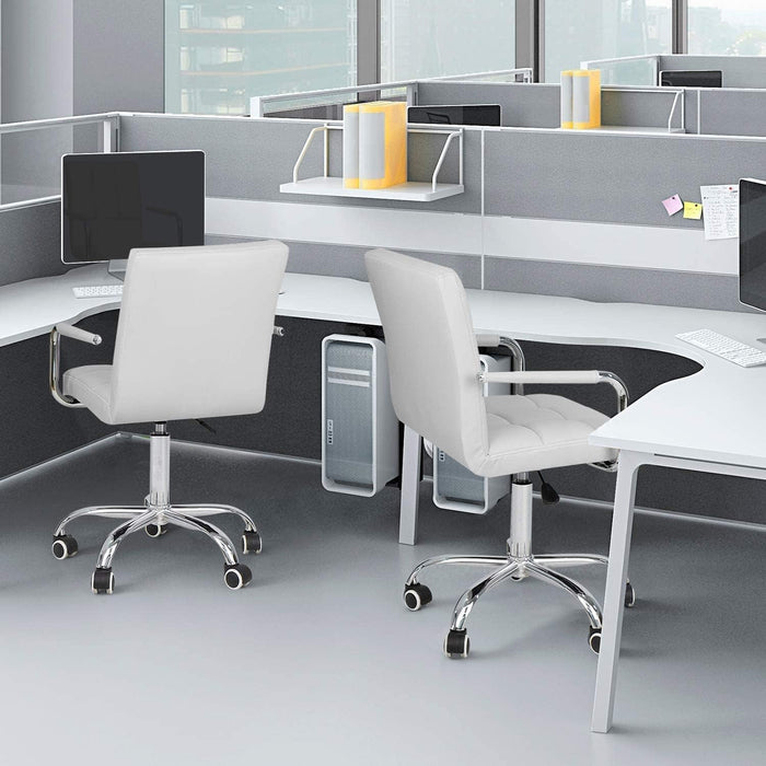 Desk Chair Modern Office Chair with Wheels PU Leather Mid-Back Rolling Chair for Office, Teen, and Bedroom Desks (White)