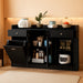 55" Farmhouse Buffet Cabinet, Large Credenza W/Hidden Tilt Out Trash Can, 2 Glass Doors, 2 Drawers & Adjustable Shelves, Modern Sideboard Coffee Bar Cabinet for Kitchen (Black)