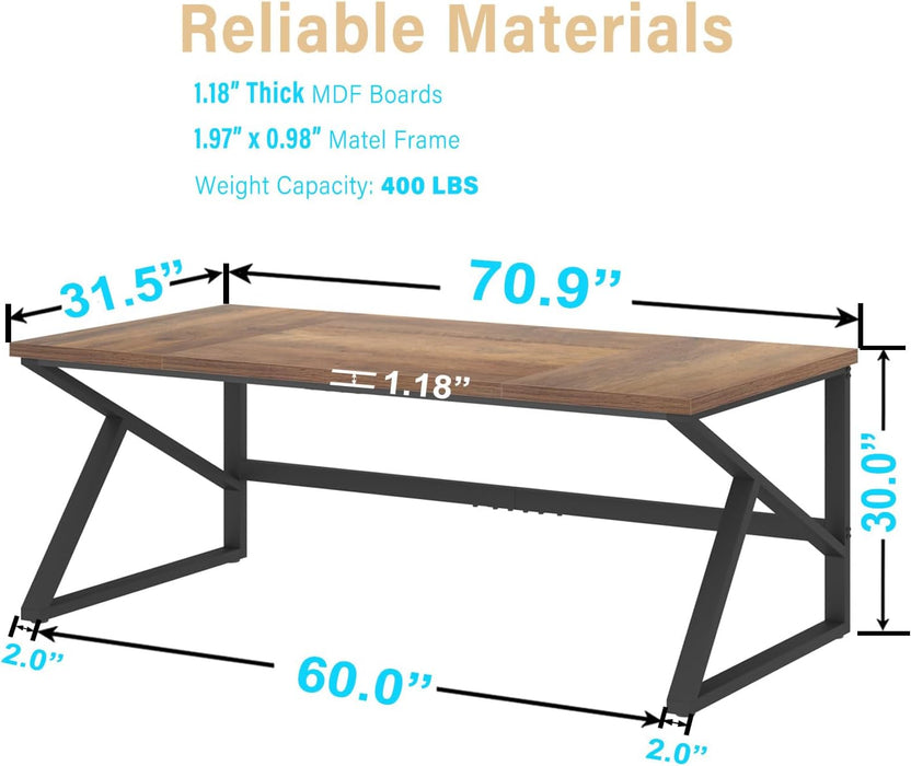 Rustic Large Home Office Desk, Modern Wood Computer Desk for Two Person