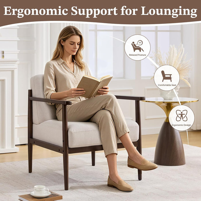 Beige Upholstered Mid Century Accent Armchair 27.1in
