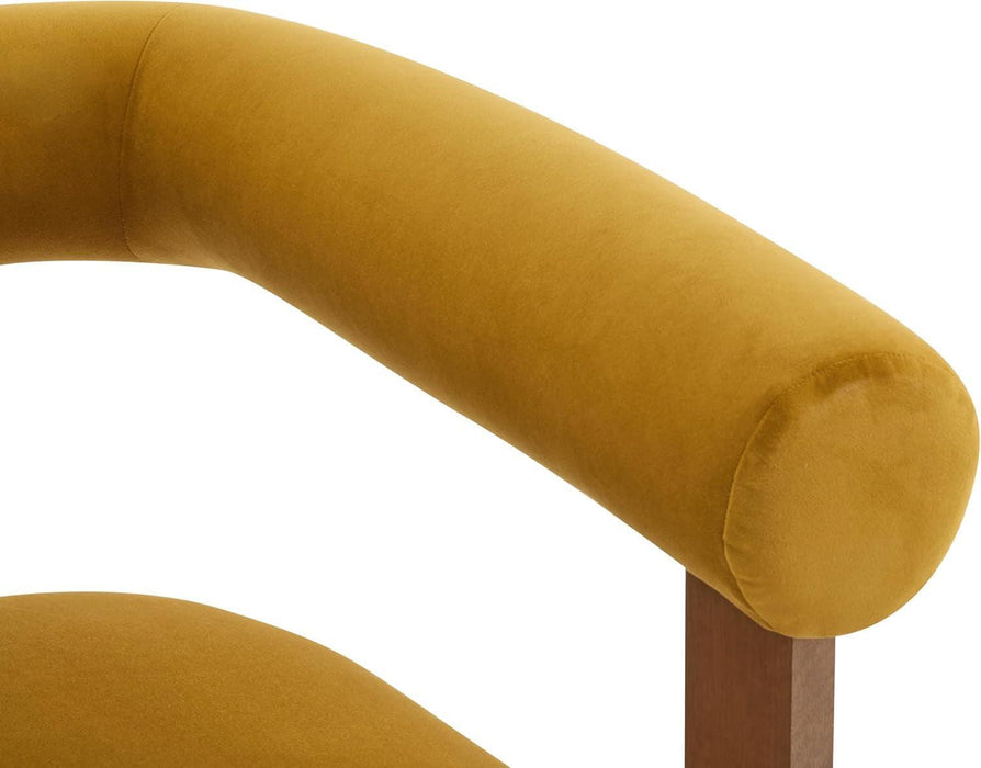 Luxurious Mustard Velvet Barrel Chair Solid Walnut