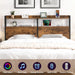 Headboard Queen Size with Storage, 2-Tier Headboard with Shelf, LED Light & Charging Station & USB Port, Sturdy and Easy Assembly, Rustic Brown (Queen)