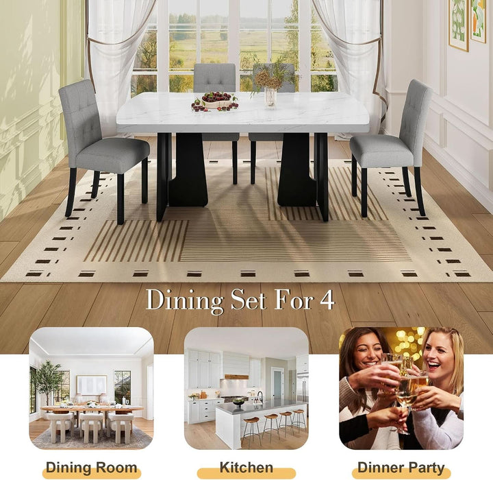 5-Piece Dining Table Set, 63" Faux Marble Table and 4 Chairs