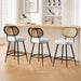 Bar Stools Set of 3, 26" Counter Height Barstools with Rattan Back and Metal Legs, Upholstered Faux Leather Bar Chairs for Kitchen Island, Home Bar, Beige