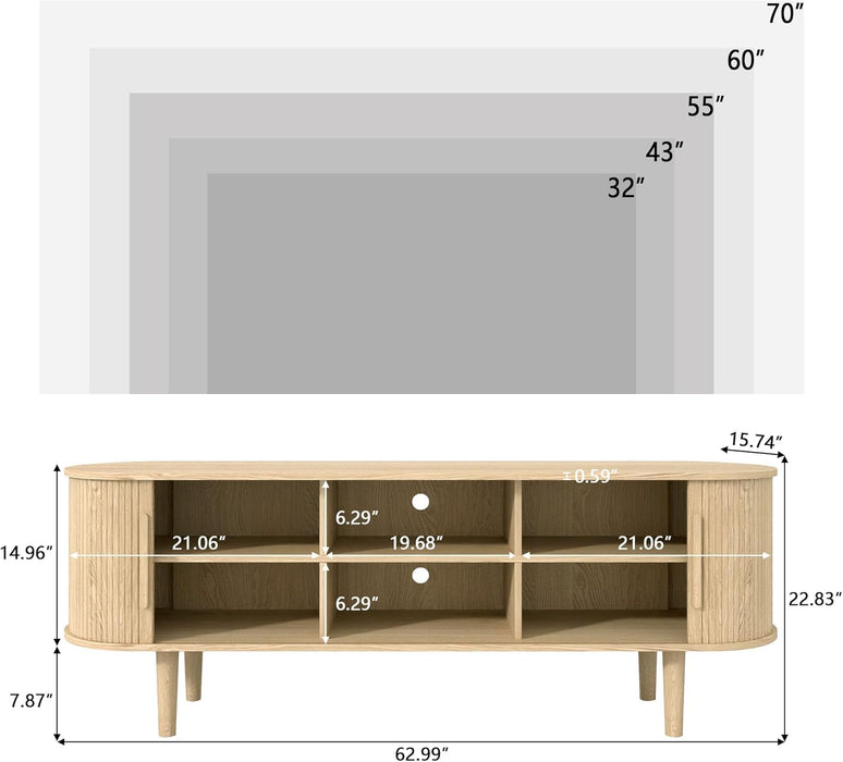 TV Stand, Media Console Table with Sliding Door and Storage Compartment, Modern Entertainment Center with Storage for Living Room, Bedroom, Home Office (Natural)