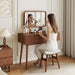 Wood Vanity with Mirror Light, Three-Drawer Vanity, Three-Color Adjustable Vanity Mirror, Suitable for Bedrooms and Dressing Rooms, Walnut Wood