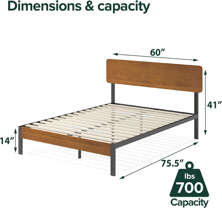 Olivia Metal and Wood Platform Bed Frame / No Box Spring Needed / Wood Slat Support / Easy Assembly, Full