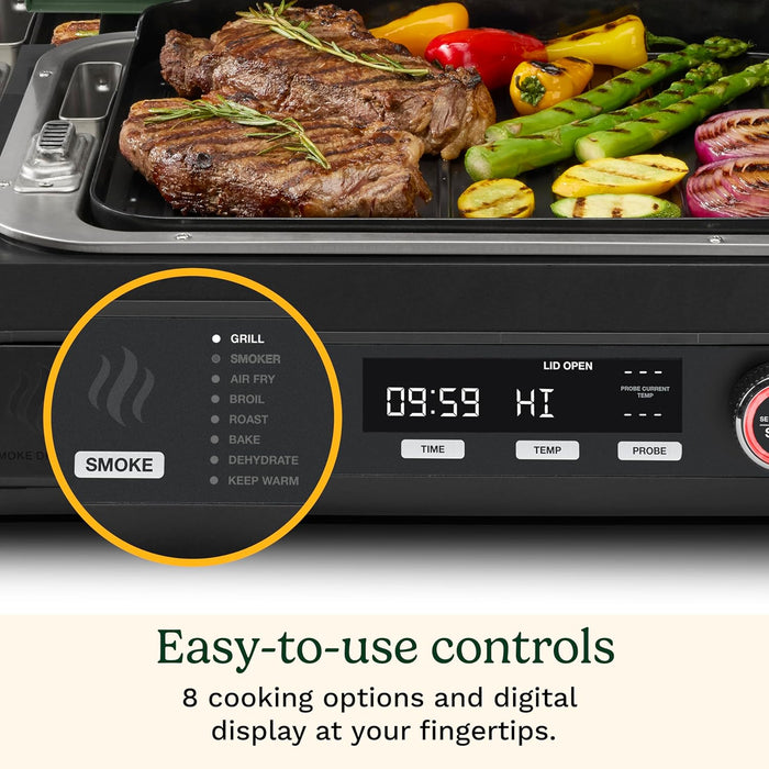 Flavorboost™ 8-In-1 Outdoor Electric BBQ Grill & Portable Smoker, Air Fryer Grill Combo with Smart Probe, Smoke Drawer, 154 Sq. In., Patio & Balcony Grill for Apartments, CEG-1302