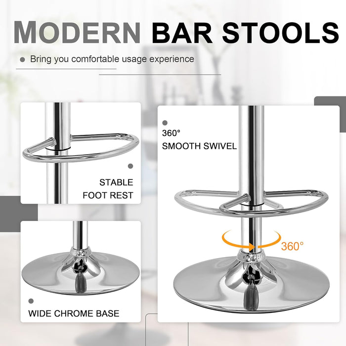 Bar Stools Set of 4, Modern PU Leather Adjustable Bar Stools with Back, 360° Swivel Bar Height Stools for Kitchen Counter Island, X-Large Size, 17.3" D X 16.5" W X 45" H, Black