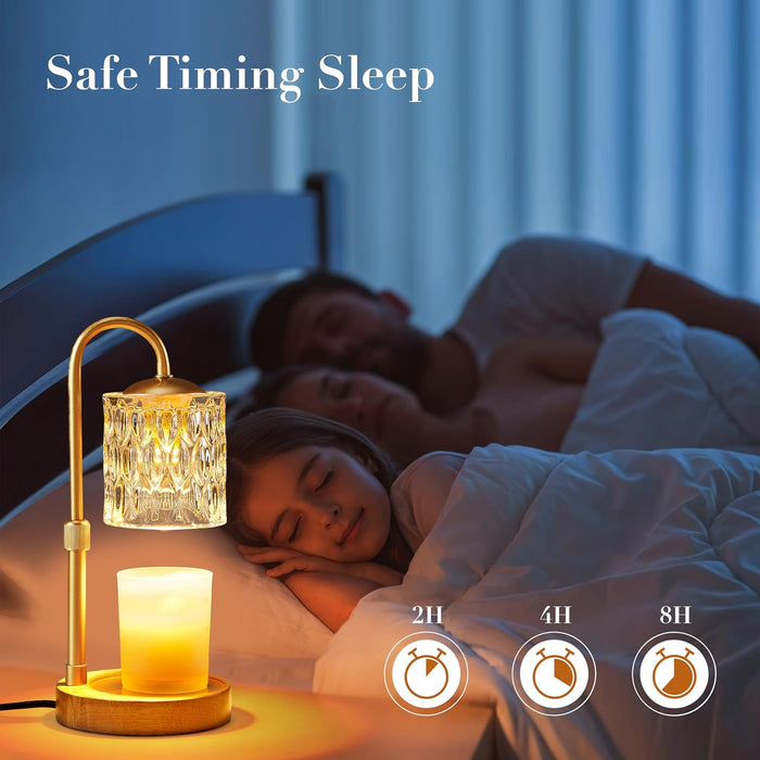 Dimmable Candle Warmer Lamp with Timer, Height Adjustable Electric Candle Wax Warmer, Christmas Birthday Gifts for Women Mom, House Warming Gifts New Home Room Decor, Solid Wood Base