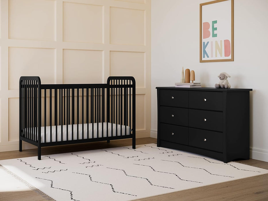 Crescent 6 Drawer Double Dresser (Black) – GREENGUARD Gold Certified, Dresser for Nursery, 6 Drawer Dresser, Kids Dresser, Nursery Dresser Drawer Organizer, Chest of Drawers