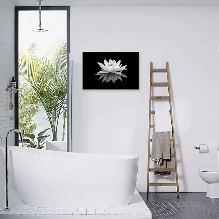 Lotus Flower Canvas Print Zen Wall Art Black and White Floral Pictures Painting Bathroom Spa Decor Frame Ready to Hang (Black and White Lotus Flower - 1, 12"X18"(30X45Cm))