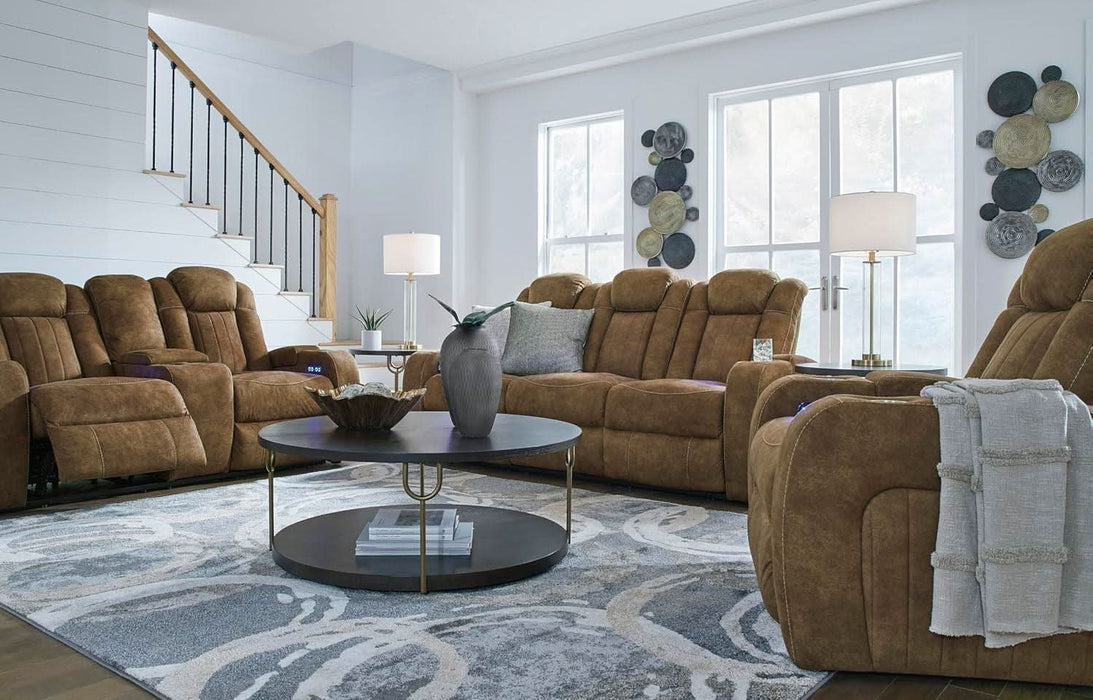 Wolfridge Contemporary Faux Leather Power Reclining Sofa with Drop down Table, LED Lights, Electrical Outlet, Wireless Charging, USB Ports and Cup Holders, Light Brown