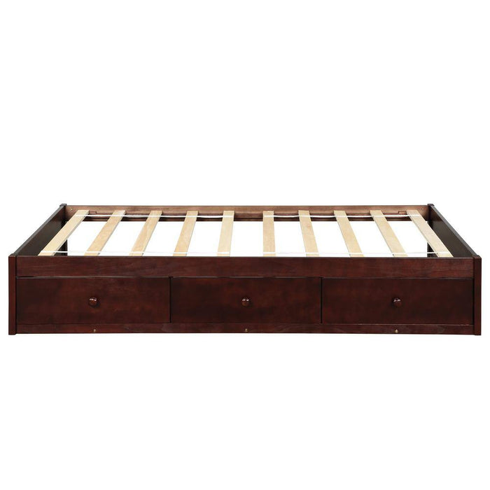 Cherry Twin Size Platform Storage Bed with 3 Drawers Storage