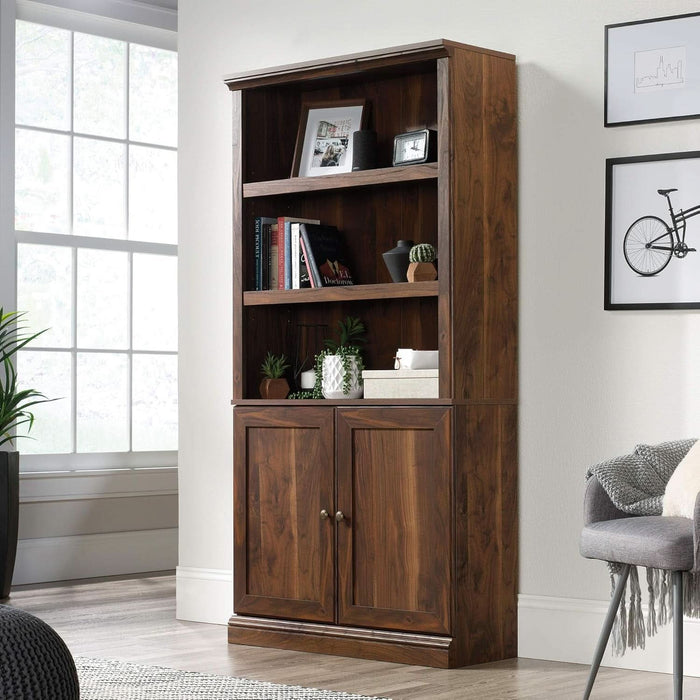 Select Book Shelf, Bookshelf with Storage, Library Bookcase with Doors and Adjustable Shelves, in Grand Walnut