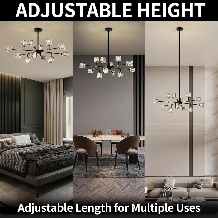 Black Gold Sputnik Chandelier Adjustable Height Crystals