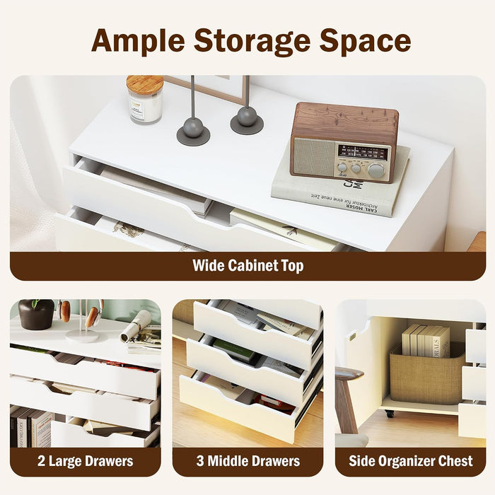 Rolling File Cabinet Five Drawers White OrganizerPro