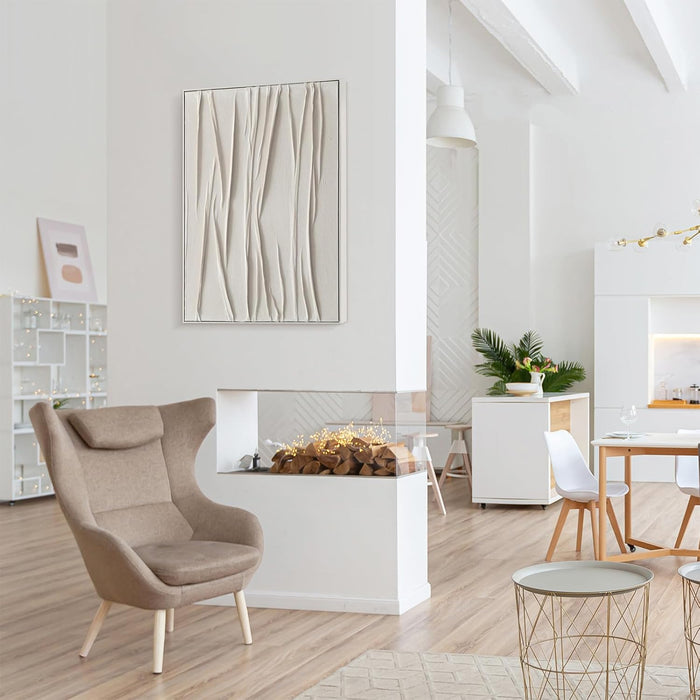 Large Beige Textured Wall Art for Living Room Textured White Framed Paint Stroke Collage Abstract Geometric Illustrations Minimalism Decorative Calm/Zen for Living Room, Bedroom, Office- 28"X40"