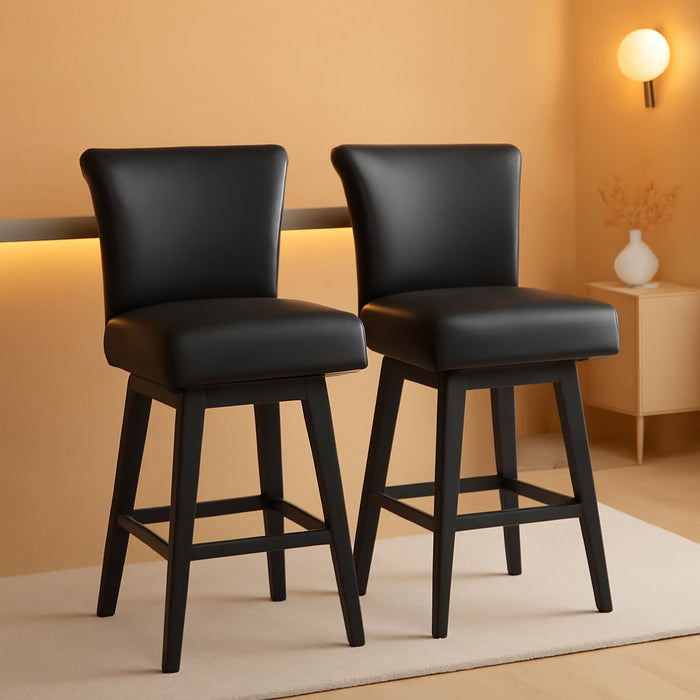30 Inch Counter Height Swivel Bar Stools Set of 2, FSC Certified Modern Upholstered Faux Leather Swivel Barstool Chairs with Back, Black