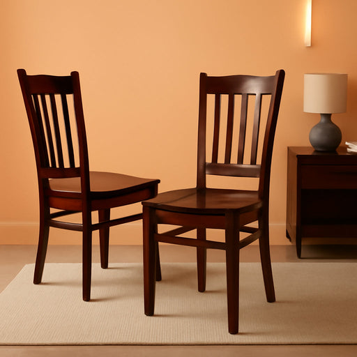 GRC-MAH-W Groton Dining Room Chairs - Slat Back Wood Seat Chairs, Set of 2, Mahogany
