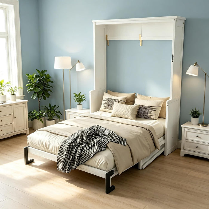 Queen-Size Murphy Desk Bed White-High-Gloss Finish