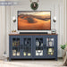 Large Sideboard Buffet Cabinet with Storage, 63" Farmhouse Navy Blue Kitchen Coffee Wine Bar Cabinet with 4 Glass Doors, Mid Century Modern Wood Side Board Table for Dining Room, Living Room