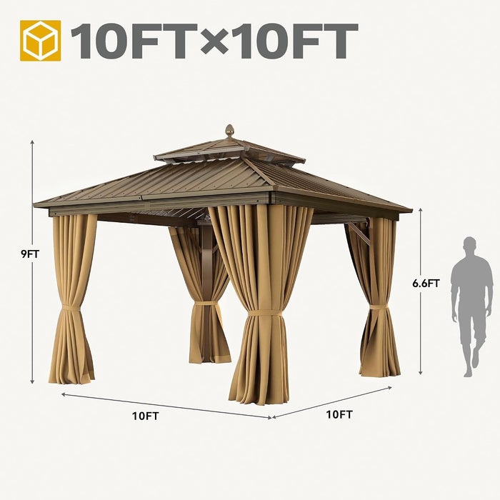 10x10Ft Aluminum Gazebo AllWeather With Netting Curtains