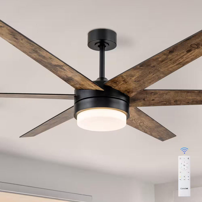 70 In. Indoor Antique Woodgrain/Black Ceiling Fan Integrated LED Light Kit with Remote Control