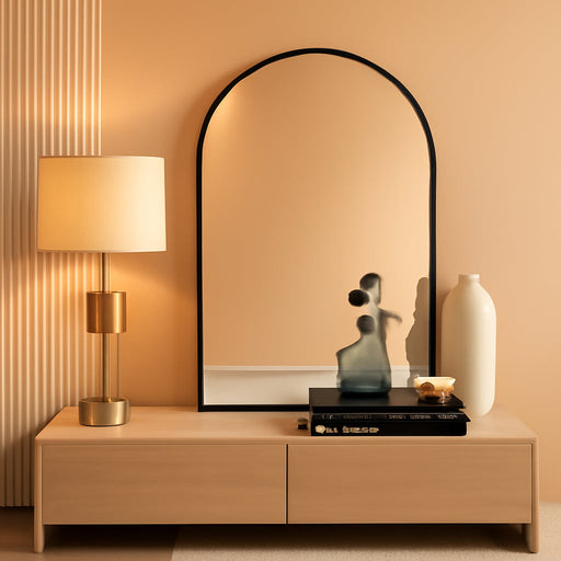 Arched Wall Mirror, 24 X 36 Inch Arch Bathroom Mirror, Wall Mounted Vanity Mirror with Arch Metal Frame, Modern Bathroom Vanity Mirror for Bedroom, Living Room, Hanging or Leaning, Black