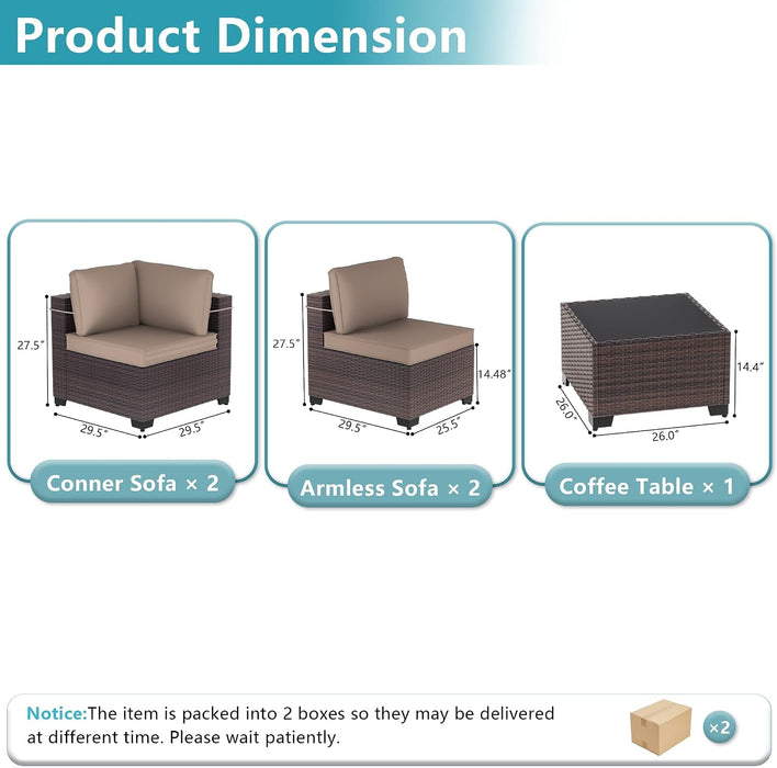 5 Pieces Patio Furniture Set Wicker Patio Conversation Set, Outdoor Sectional Furniture W/Coffee Table & Washable Seat Cushions-Sand