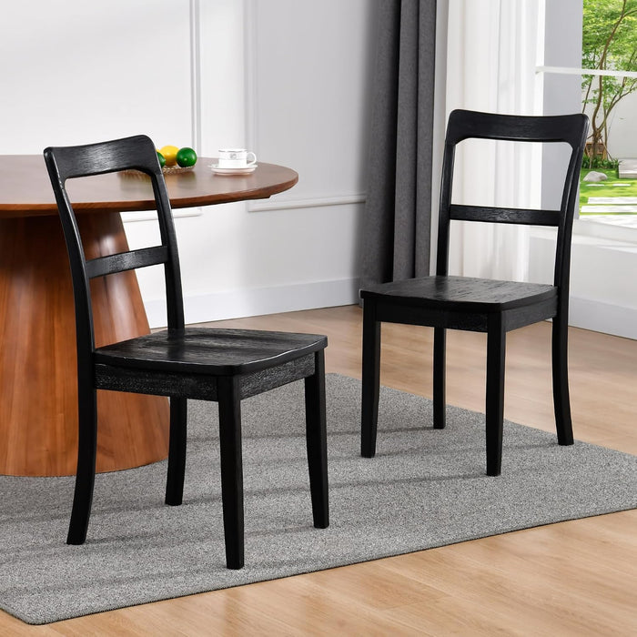 Black Wooden Dining Chairs Set of 2,Ladder Back Kitchen Chairs