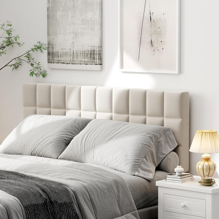 Velvet Upholstered Tufted King Size Headboard,Wood Head Board with Metal Legs, Adjustable Height from 42” to 56”, Bed Headboard in Modern Design,Backboard for Bed, Beige