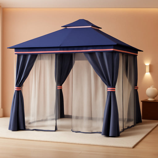 Patio Gazebo 10'X10', Outdoor Heavy Duty Party Tent Shelter with Double Roofs, Mosquito Nettings and Privacy Screens for Backyard, Garden, Lawn, Classic Blue