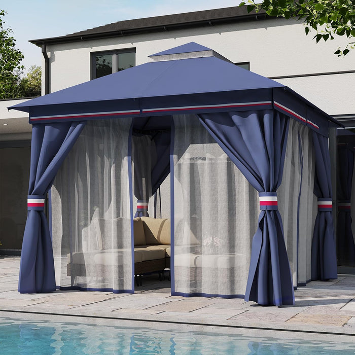 Patio Gazebo 10'X10', Outdoor Heavy Duty Party Tent Shelter with Double Roofs, Mosquito Nettings and Privacy Screens for Backyard, Garden, Lawn, Classic Blue