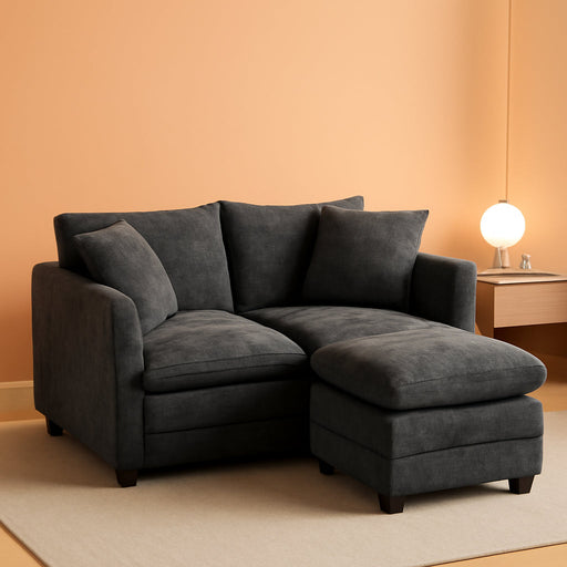 52Inch Compact Loveseat With Ottoman Grey Chenille
