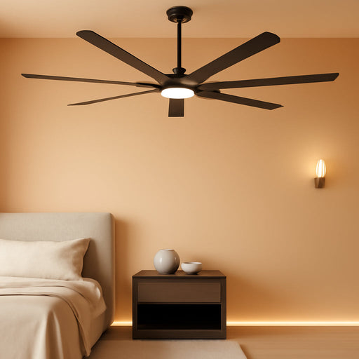 72'' Large Ceiling Fan with Lights, High CFM Industrial Ceiling Fan with Remote/App, 7 Aluminum Blades, Dimmable, for Outdoor Patio, Shop, Garage, Black