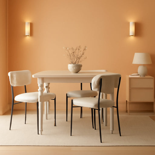 White Boucle Dining Chairs Set of 4, Upholstered Dinner Chair with Metal Frame, Dining Room Chairs with Padded Seat, round Modern Seating for Living Room