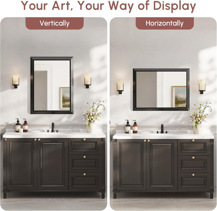 24X32 Inch Bathroom Mirror, Beveled Aluminum Framed Mirrors for Bathroom Sink, Rectangular Bathroom Vanity Mirror, Anti-Rust Small Wall Mirror, Brushed Black Bathroom Mirror