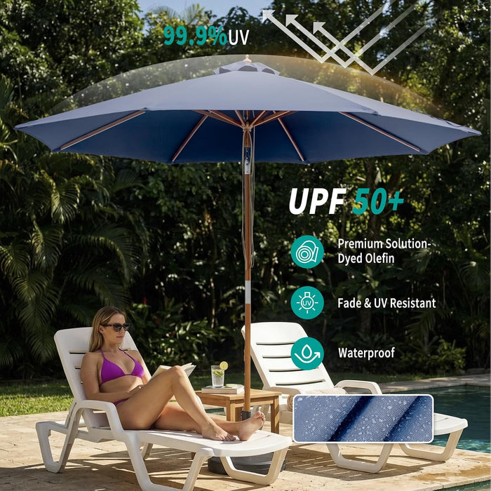 9FT/10FT Bamboo Patio Umbrella, UPF50+ Outdoor Table Umbrella